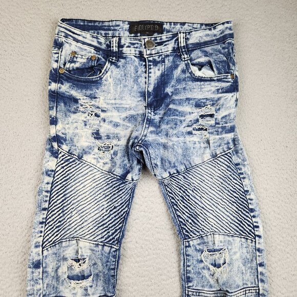 Encrypted Moto Jeans Boy's 16 Acid Wash Blue Denim Pants Stretch Distressed - Picture 3 of 15